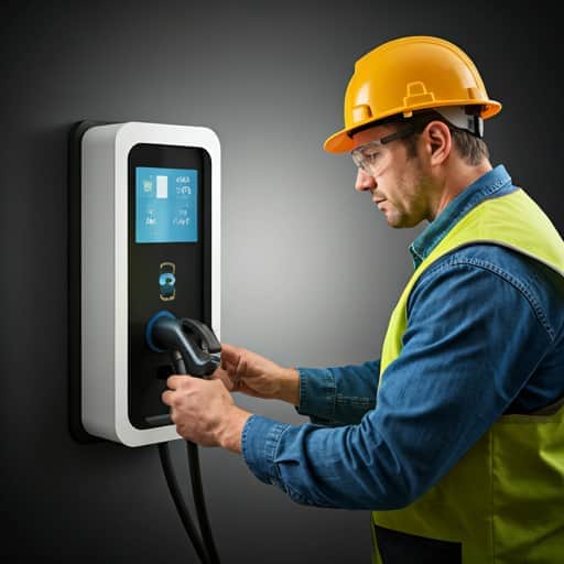 Electrician installing EV charger
