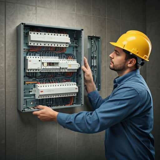 Electrician installing modern panel