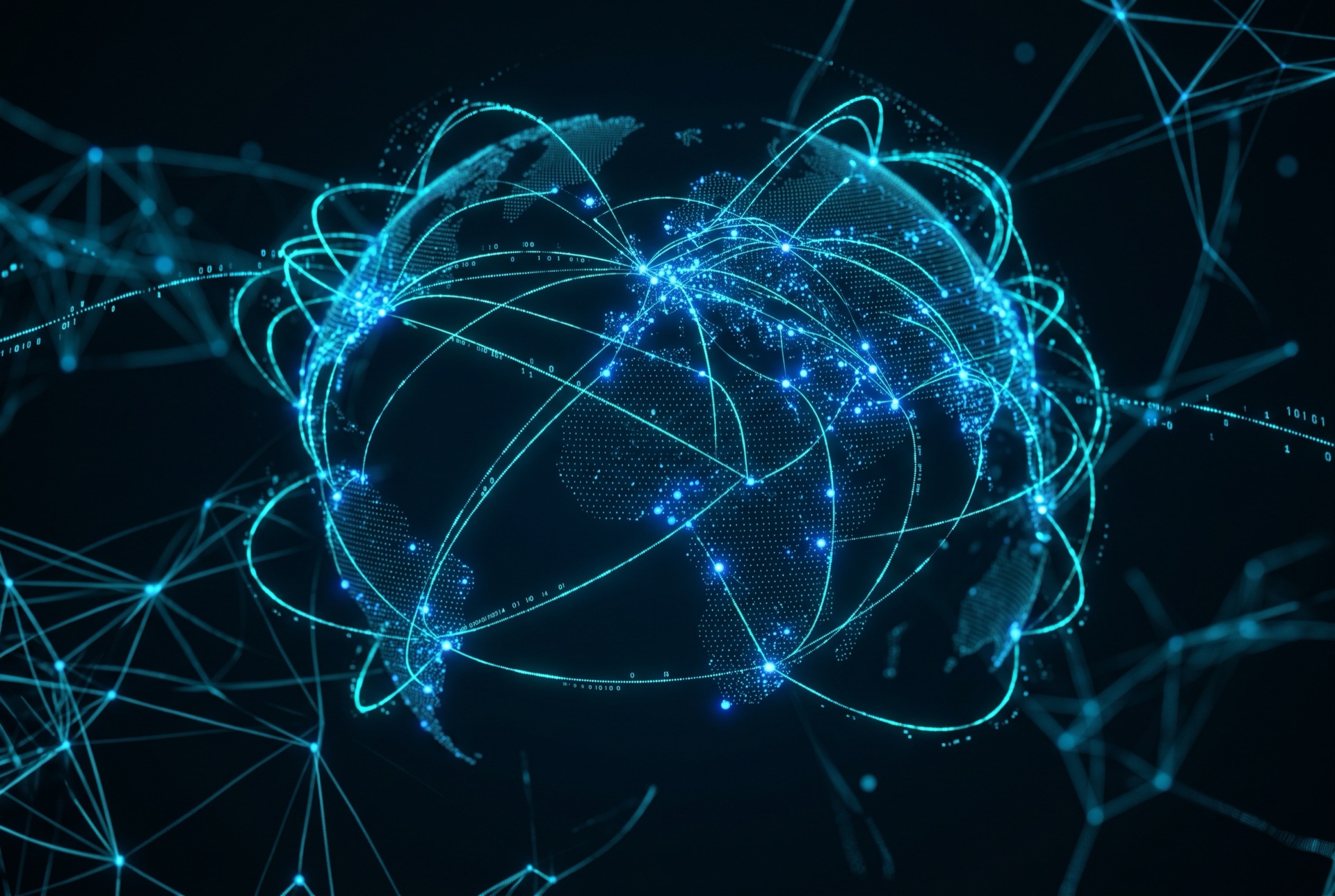 Global network visualization with cyan light trails