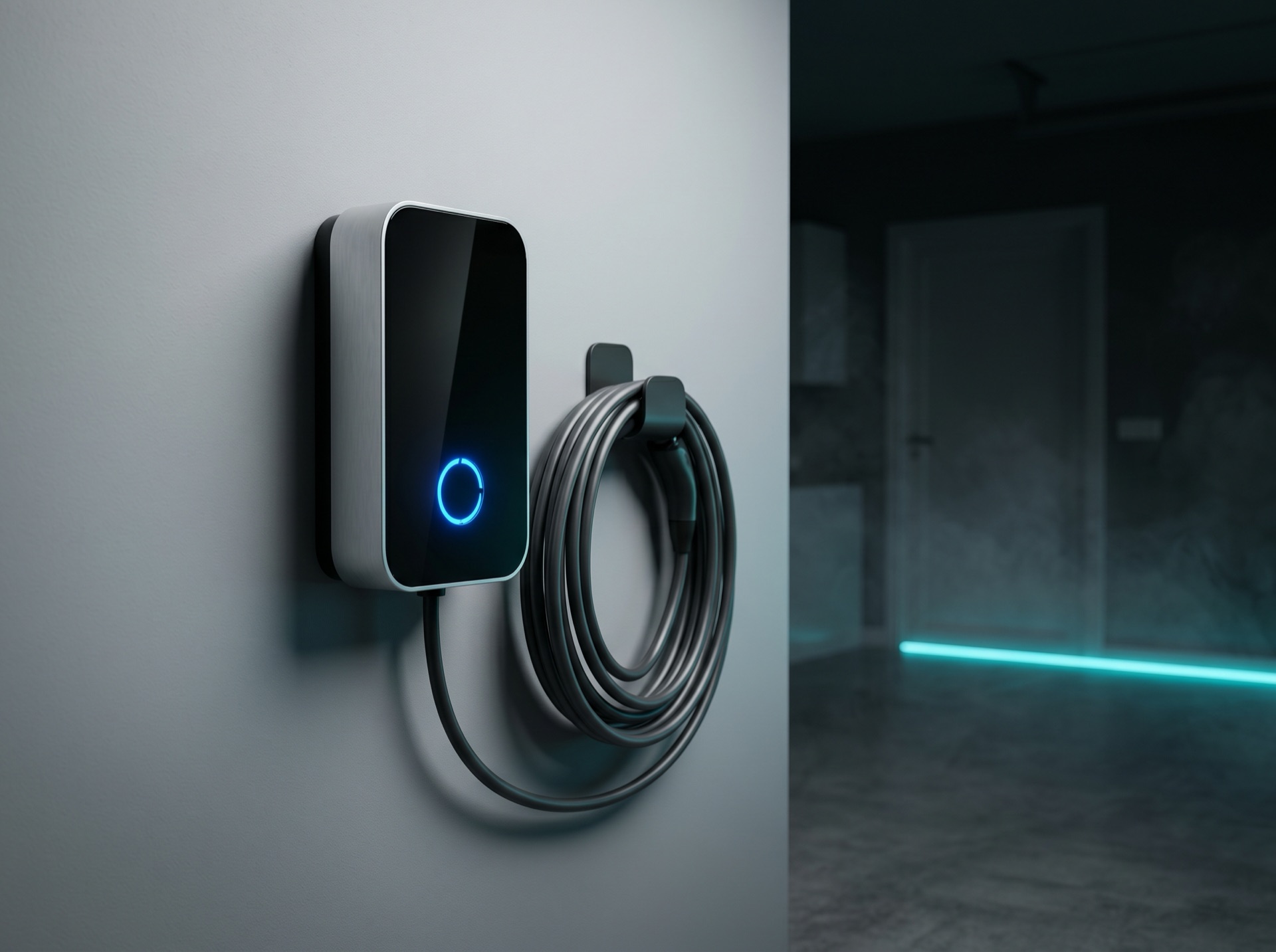 Home EV charging station in garage