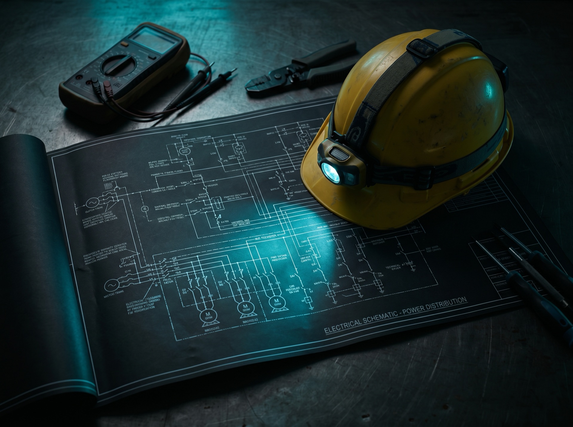 Blueprint and safety helmet